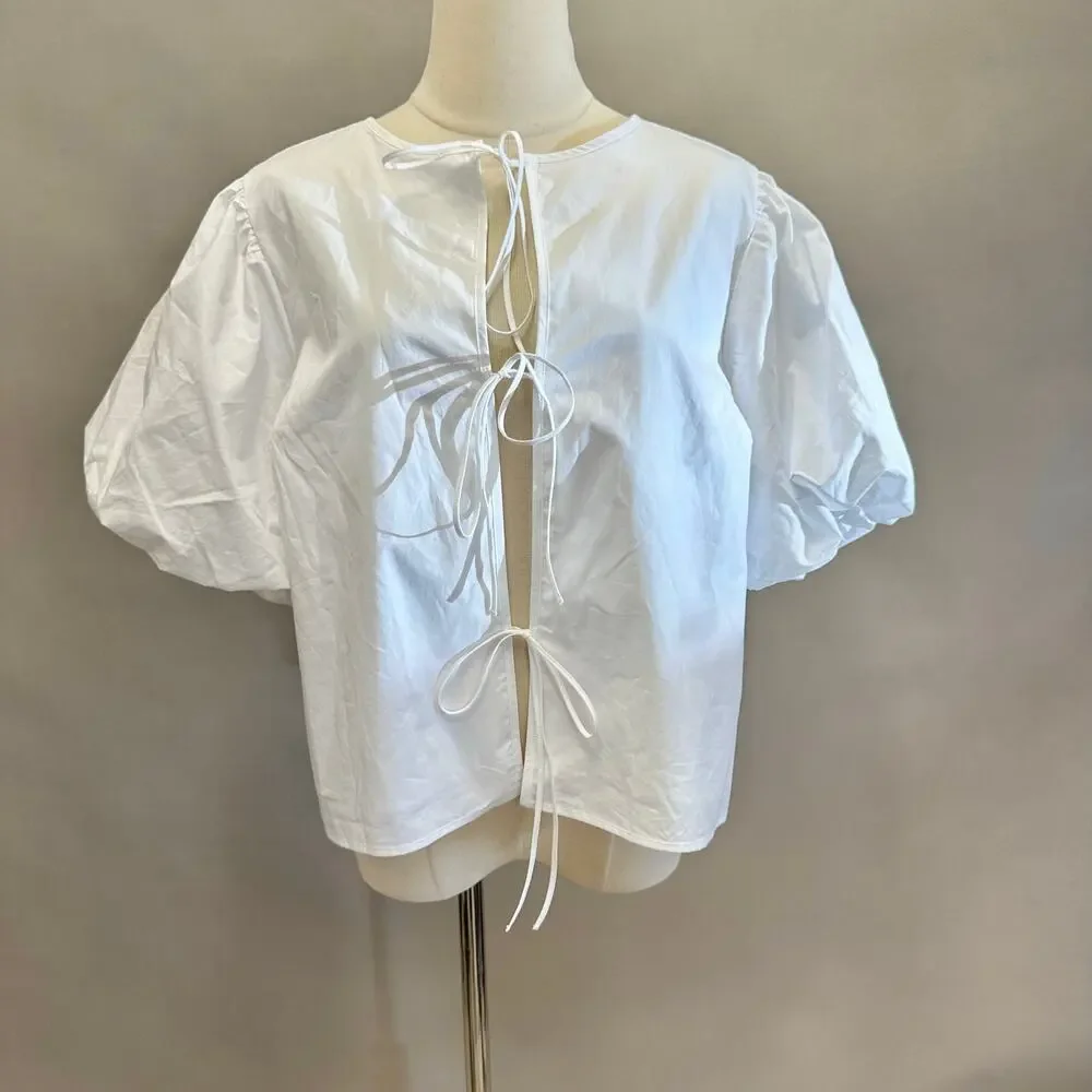 Abercrombie & Fitch Short-Sleeve Tie-Front‎ Top Solid White Size Medium NWT